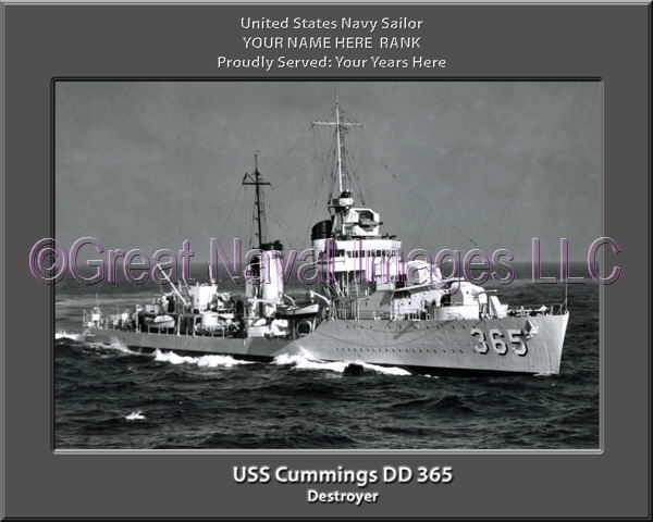 USS Cummings DD 365 Personalized ship Photo