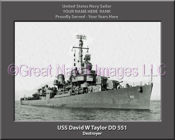 USS David W Taylor DD 551 Personalized Navy Ship Photo