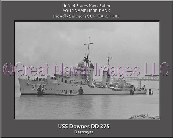 USS Downes DD 375 Personalized Navy Ship Photo