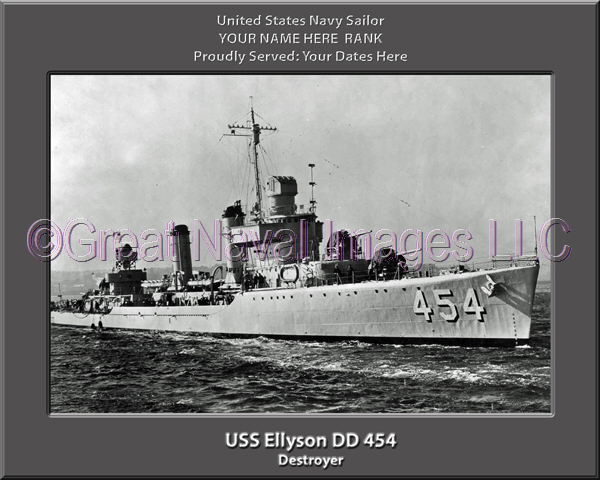 USS Ellyson DD 454 Personalized Navy Ship Photo