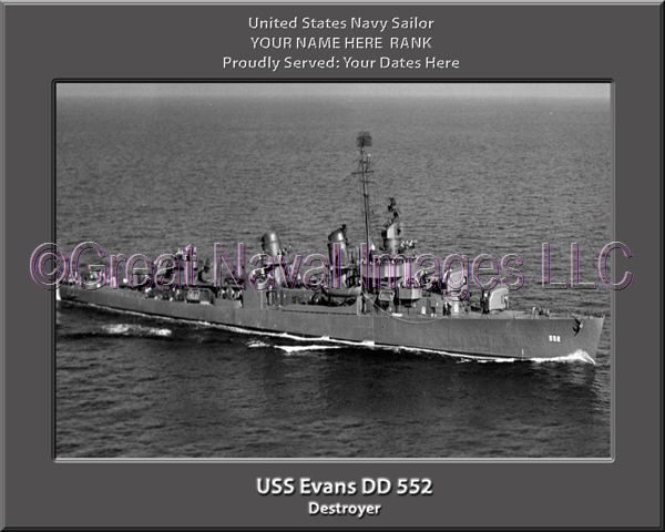 USS Evans DD 552 Personalized Navy Ship Photo