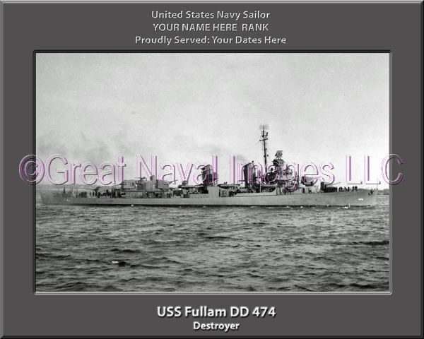 USS Fullam DD 474 Personalized Navy Ship Photo