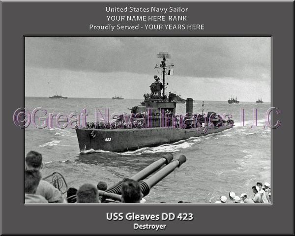 USS Gleaves DD 423 Personalized Navy Ship Photo