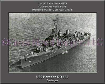 USS Haraden DD 585 Personalized Navy Ship Photo