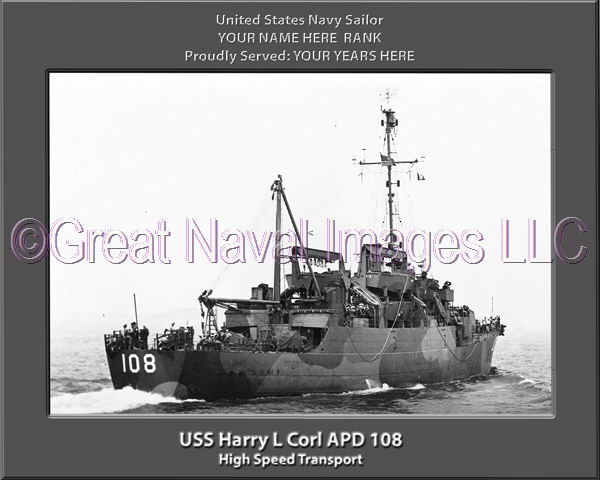 USS Harry L Corl APD 108 Pertsonalized Navy Ship Photo