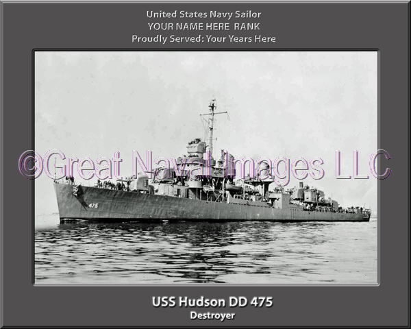 USS Hudson DD 475 Personalized Navy Ship Photo
