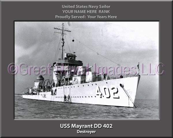 USS Mayrant DD 402 Personalized Navy Ship Photo