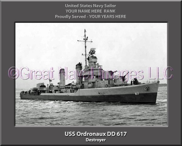 USS Ordronaux DD 617 Personalized Navy Ship Photo