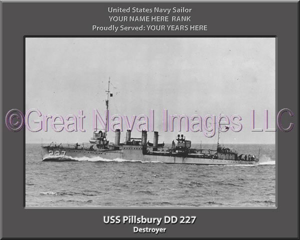USS Pillsbury DD 227 Personalized Navy Ship Photo