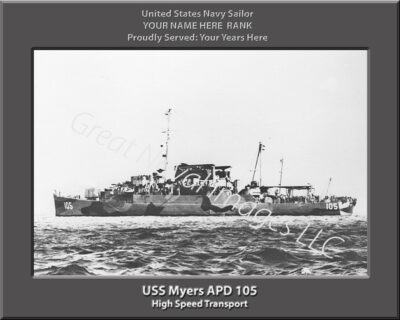 USS Myers APD 105 Personalized Navy Ship Print