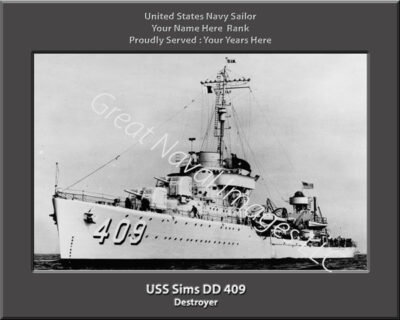 USS Sims DD 409 Personalized Navy Ship Photo