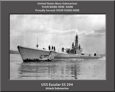 USS Escolar SS 294 Personalized Navy Submarine Photo