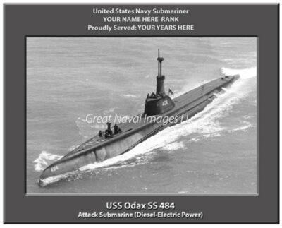 USS Odax SS 484 Personalized Navy Submarine Photo