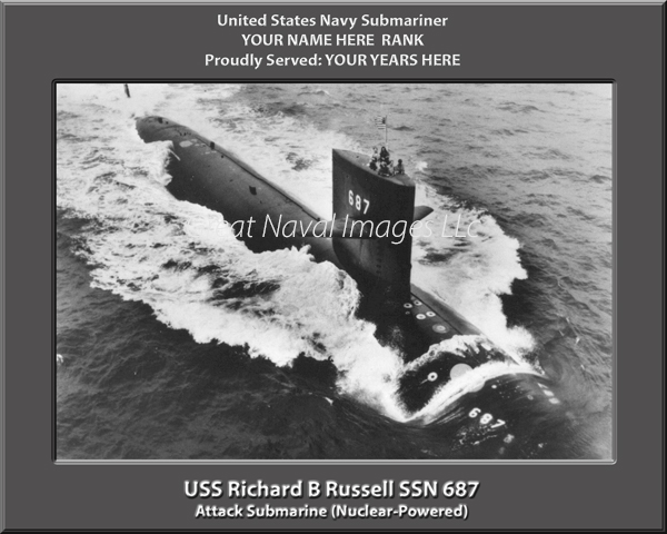 USS Richard B Russell SSN 687 Personalized Navy Submarine Photo