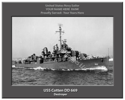 USS Cotten DD 669 Personalized Navy Ship Photo