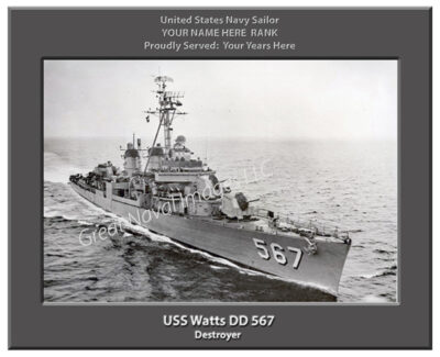 USS Watts DD 567 Personalized Navy Ship Photo